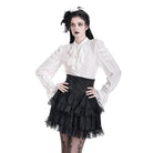 Darkinlove Women's Gothic Lace Applique Layered Ruffle High‑Waist Short Skirt
