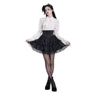 Darkinlove Women's Gothic Lace Applique Layered Ruffle High‑Waist Short Skirt