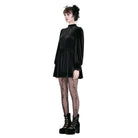 Darkinlove Women's Gothic Lace Applique Mock Neck Bishop Sleeve Velvet Short Dress