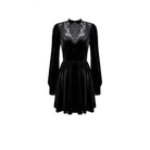 Darkinlove Women's Gothic Lace Applique Mock Neck Bishop Sleeve Velvet Short Dress