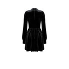 Darkinlove Women's Gothic Lace Applique Mock Neck Bishop Sleeve Velvet Short Dress