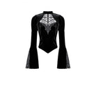 Darkinlove Women's Gothic Lace Applique Mock Neck Flare Sleeve Velvet Top