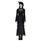 Darkinlove Women's Gothic Lace Applique Mock Neck Flare Sleeve Velvet Top