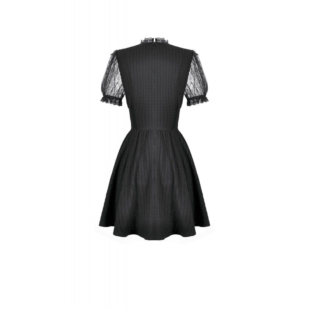 Darkinlove Women's Gothic Lace Cross Ruffled Short Sleeved Dress