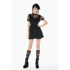 Darkinlove Women's Gothic Lace Cross Ruffled Short Sleeved Dress