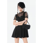 Darkinlove Women's Gothic Lace Cross Ruffled Short Sleeved Dress