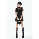 Darkinlove Women's Gothic Lace Cross Ruffled Short Sleeved Dress
