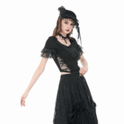 Darkinlove Women's Gothic Lace Embroidered Square-cut Collar Short Sleeve Top