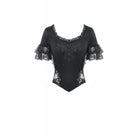 Darkinlove Women's Gothic Lace Embroidered Square-cut Collar Short Sleeve Top