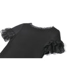 Darkinlove Women's Gothic Lace Embroidered Square-cut Collar Short Sleeve Top