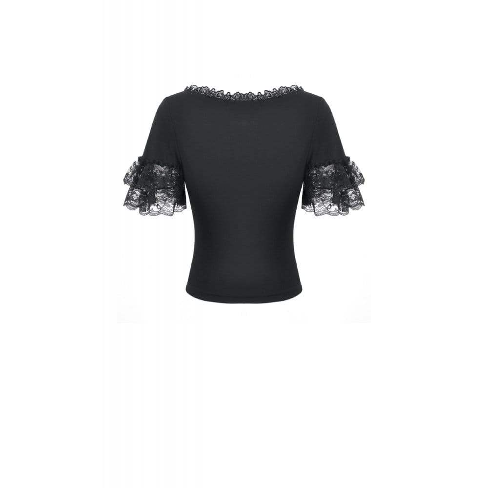 Darkinlove Women's Gothic Lace Embroidered Square-cut Collar Short Sleeve Top