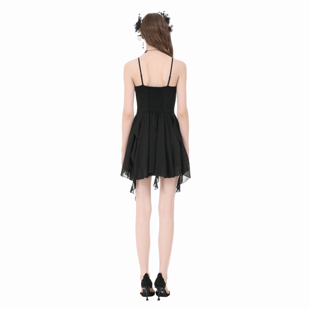Darkinlove Women's Gothic Lace Embroidered V-Neck Asymmetric Slip Dress