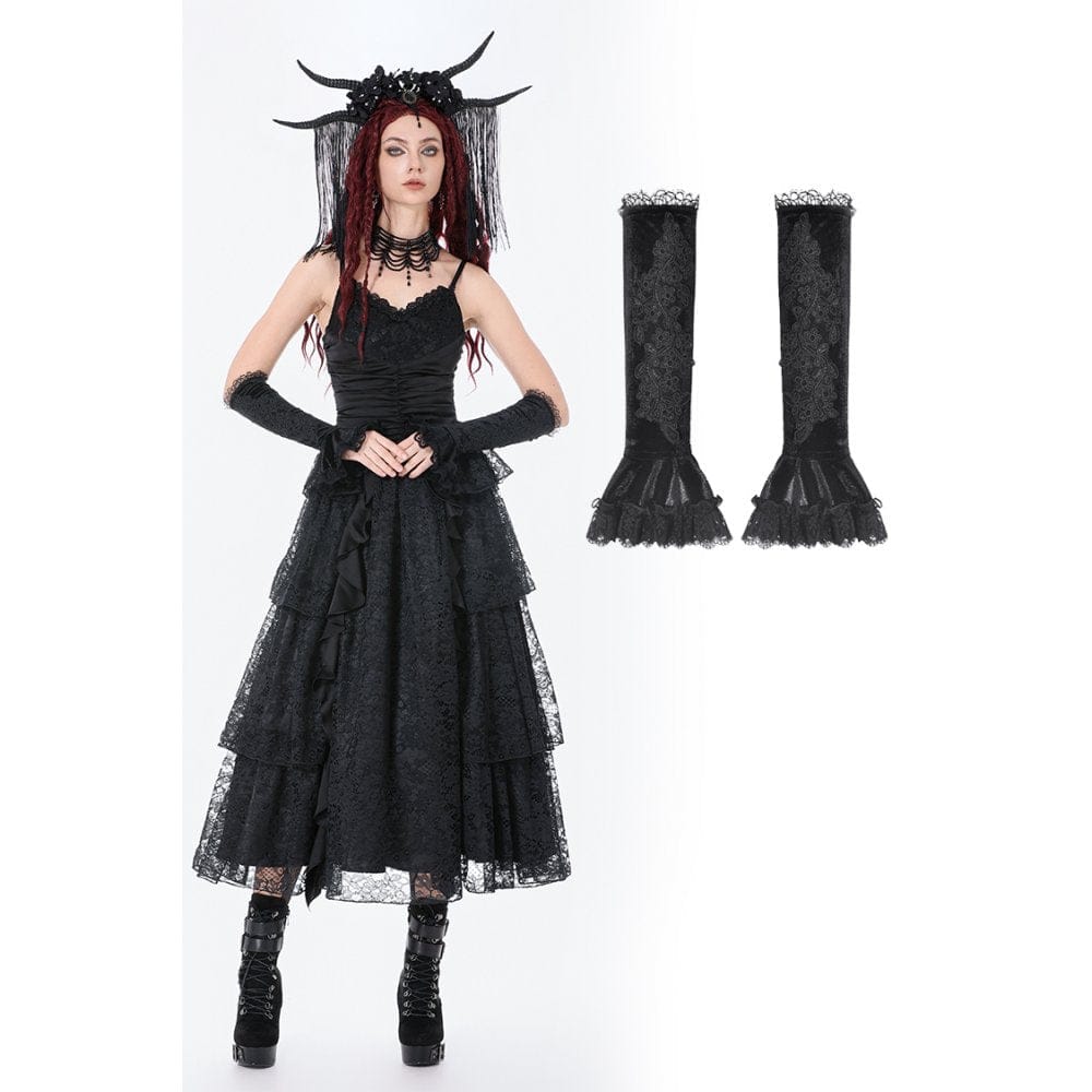 Darkinlove Women's Gothic Lace Embroidered Velvet Arm Sleeves