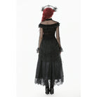 Darkinlove Women's Gothic Lace Floral Pleated Tulle Long Skirt