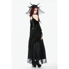 Darkinlove Women's Gothic Lace Floral Tassel Maxi Skirt