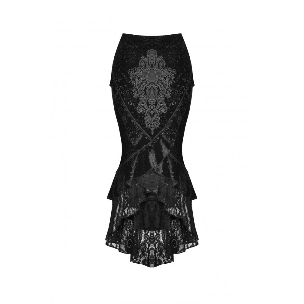 Darkinlove Women's Gothic Lace Hem Jacquard Dovetail Wrap Skirt