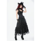 Darkinlove Women's Gothic Lace Layered Ruched Maxi Skirt