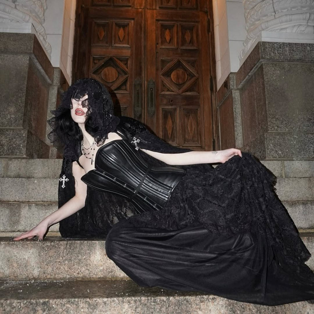 Darkinlove Women's Gothic Lace Mesh Long Skirt