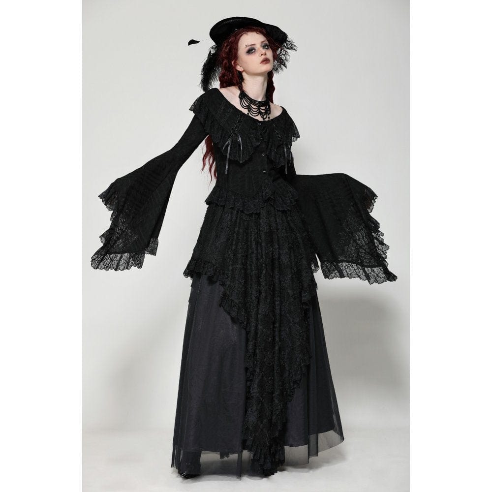 Darkinlove Women's Gothic Lace Mesh Long Skirt