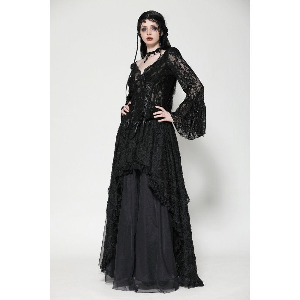 Darkinlove Women's Gothic Lace Mesh Long Skirt