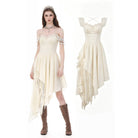 Darkinlove Women's Gothic Lace Patchwork Ruffled Asymmetric Off Shoulder Dress