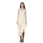 Darkinlove Women's Gothic Lace Patchwork Ruffled Asymmetric Off Shoulder Dress