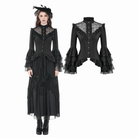 Darkinlove Women's Gothic Lace Patchwork Ruffled Stand Collar Shirt