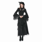 Darkinlove Women's Gothic Lace Patchwork Ruffled Stand Collar Shirt
