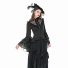 Darkinlove Women's Gothic Lace Patchwork Ruffled Stand Collar Shirt