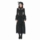 Darkinlove Women's Gothic Lace Patchwork Ruffled Stand Collar Shirt