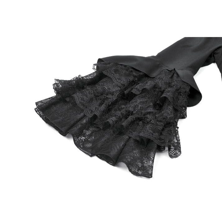 Darkinlove Women's Gothic Lace Patchwork Ruffled Stand Collar Shirt