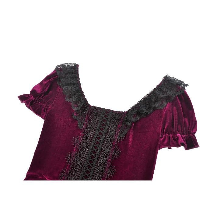 Darkinlove Women's Gothic Lace Patchwork Square-cut Collar Velvet Dress