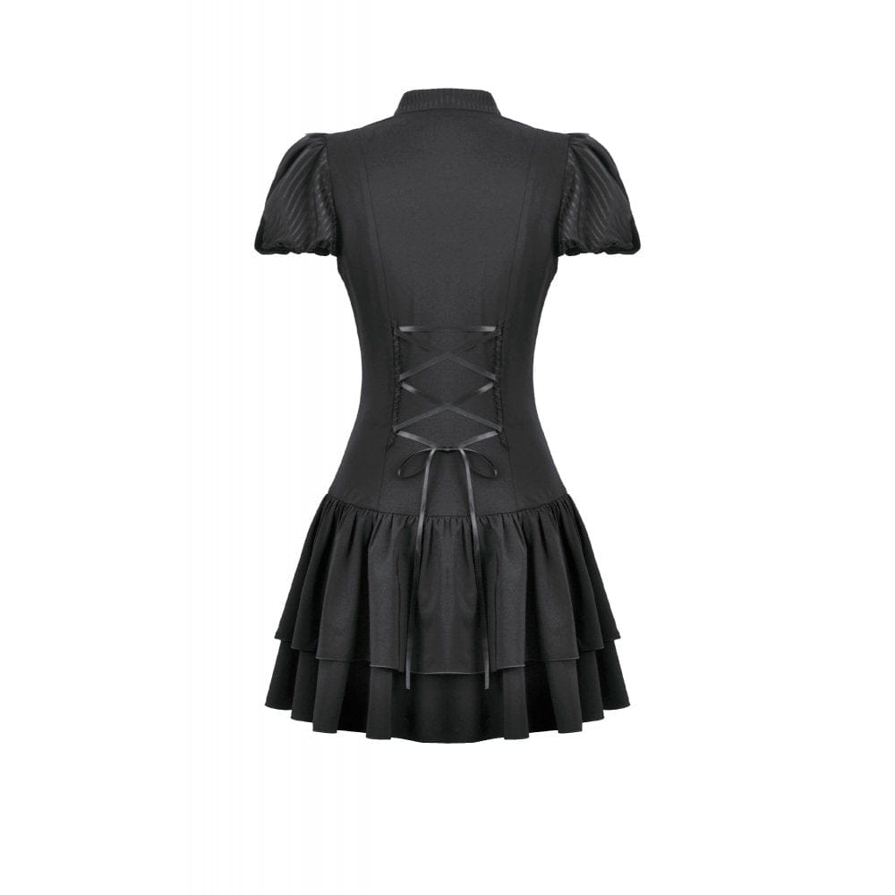 Darkinlove Women's Gothic Lace Pleated Bow-Trim Dress