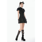 Darkinlove Women's Gothic Lace Pleated Bow-Trim Dress