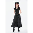 Darkinlove Women's Gothic Lace Ruched Ruffled Maxi Skirt Black