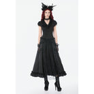 Darkinlove Women's Gothic Lace Ruched Ruffled Maxi Skirt Black