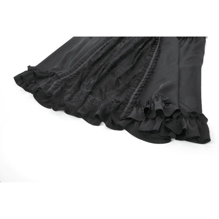 Darkinlove Women's Gothic Lace Ruched Ruffled Maxi Skirt Black