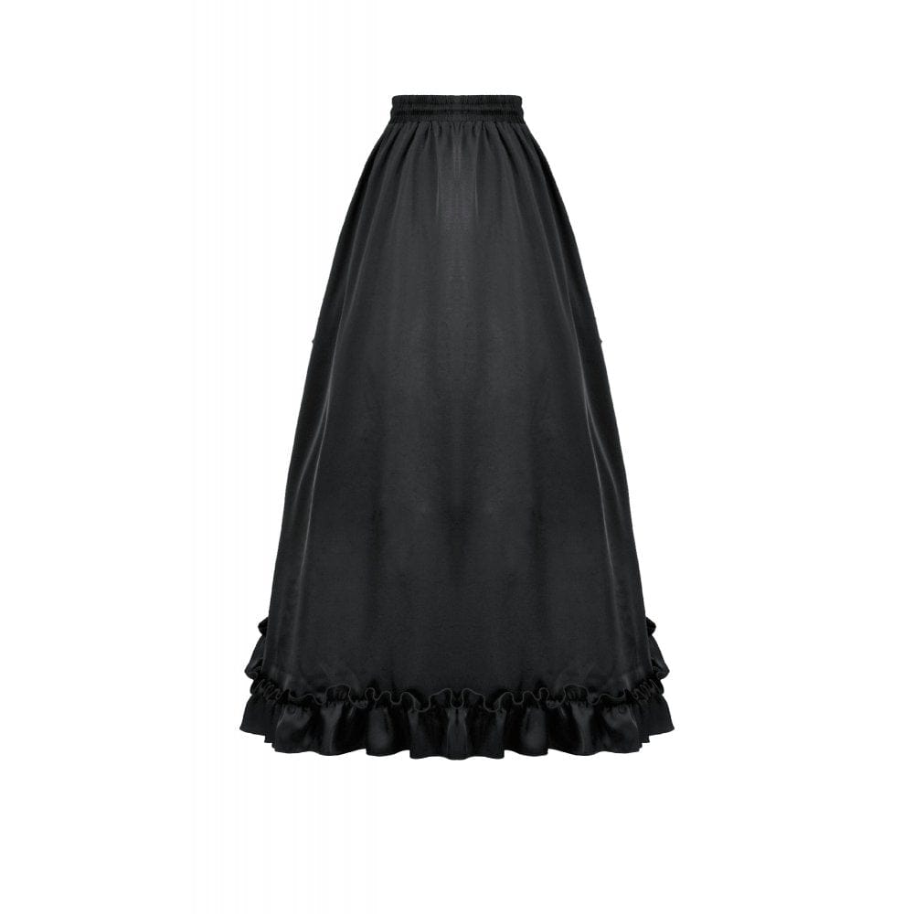 Darkinlove Women's Gothic Lace Ruched Ruffled Maxi Skirt Black