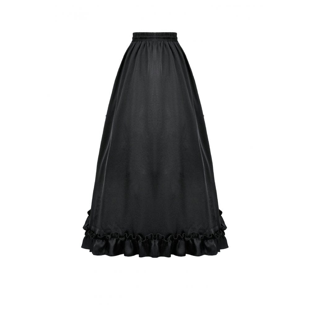 Darkinlove Women's Gothic Lace Ruched Ruffled Maxi Skirt Black-Red