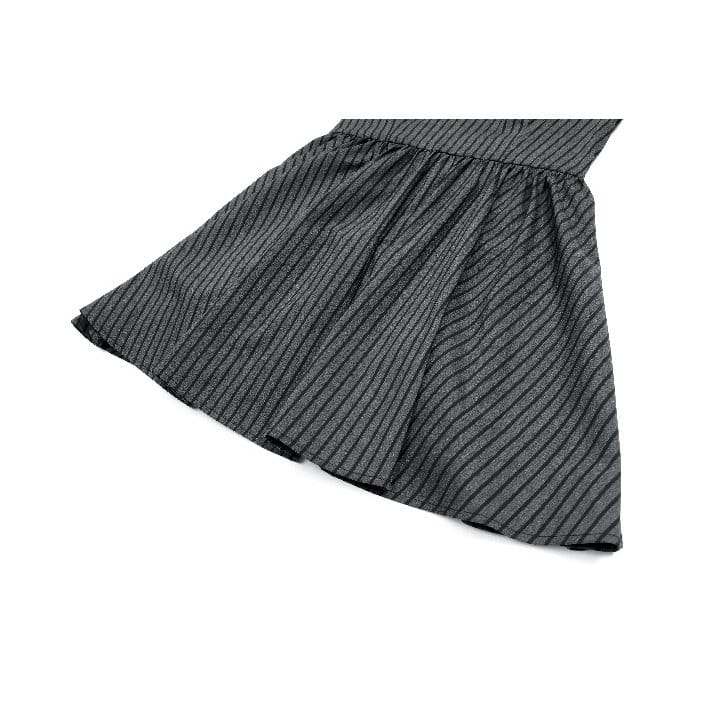 Darkinlove Women's Gothic Lace Ruffle Mock Neck Pinstripe Long Sleeve Flare Short Dress