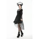 Darkinlove Women's Gothic Lace Ruffled Collar Flared Sleeved Dress