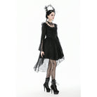 Darkinlove Women's Gothic Lace Ruffled Collar Flared Sleeved Dress