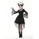 Darkinlove Women's Gothic Lace Ruffled Collar Flared Sleeved Dress