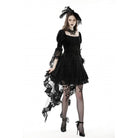 Darkinlove Women's Gothic Lace Sleeved Velvet Dress