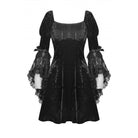 Darkinlove Women's Gothic Lace Sleeved Velvet Dress