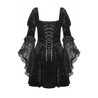 Darkinlove Women's Gothic Lace Sleeved Velvet Dress
