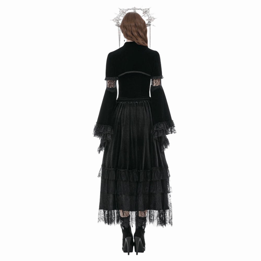 Darkinlove Women's Gothic Lace Splice Flare Sleeve Velvet Cape