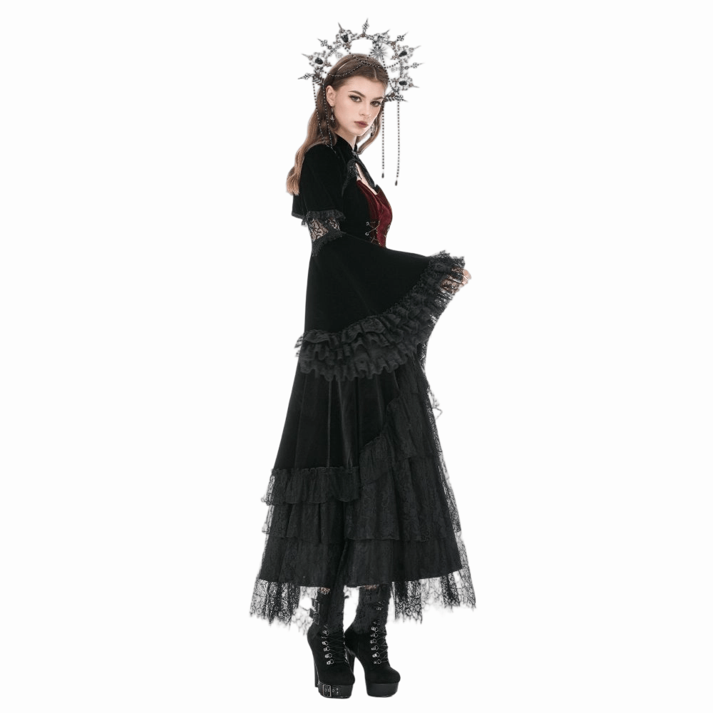 Darkinlove Women's Gothic Lace Splice Flare Sleeve Velvet Cape