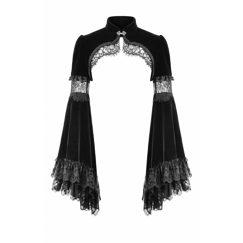 Darkinlove Women's Gothic Lace Splice Flare Sleeve Velvet Cape