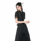 Darkinlove Women's Gothic Lace Splice Lace-up Shirt with Detachable Bowknot